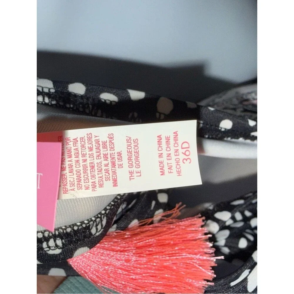 Victoria secret Printed Push-Up SWIM top Pink/Black 36D w/tassles